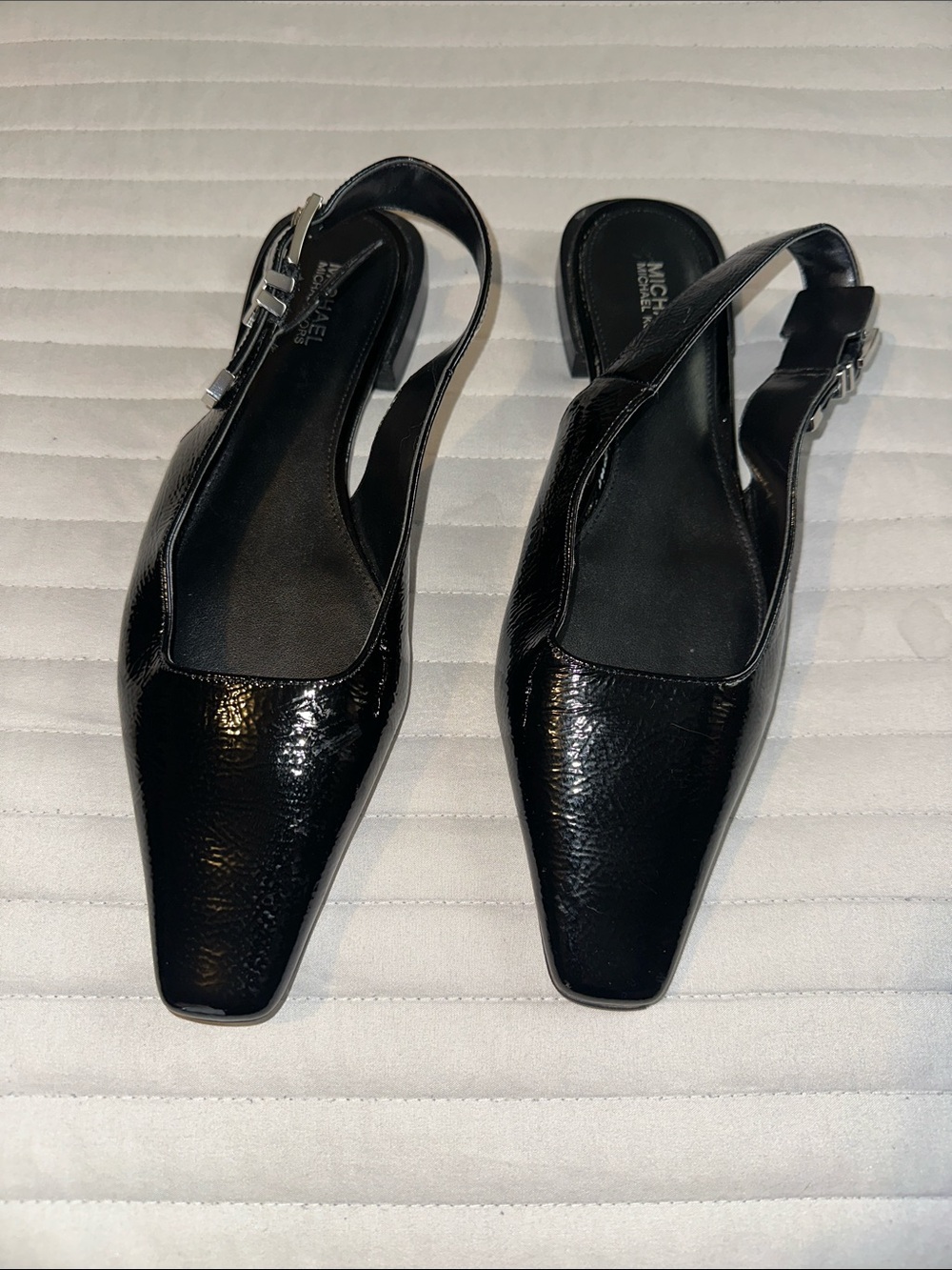 MICHAEL Michael Kors Black Patent Slingback Square-Toe Flats